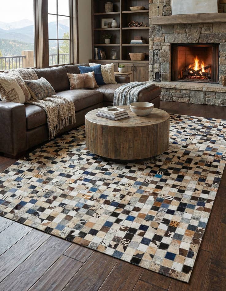 Detail image of 5' 1 x 8' Cowhide Leather Rug