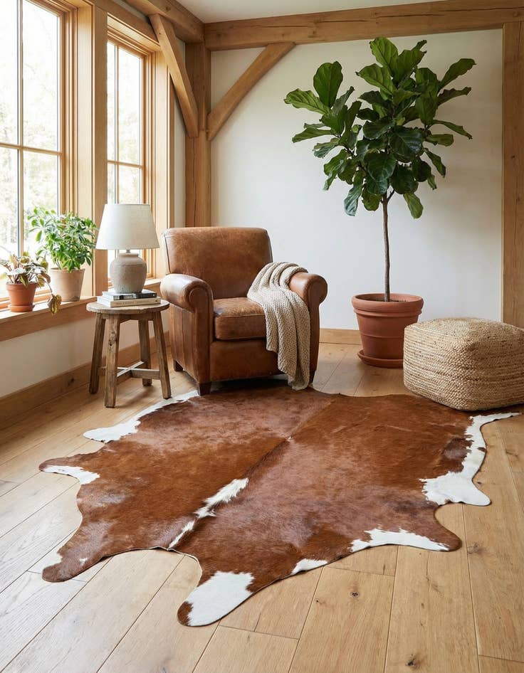 Detail image of 5' 9 x 6' 1 Cowhide Leather Square Rug
