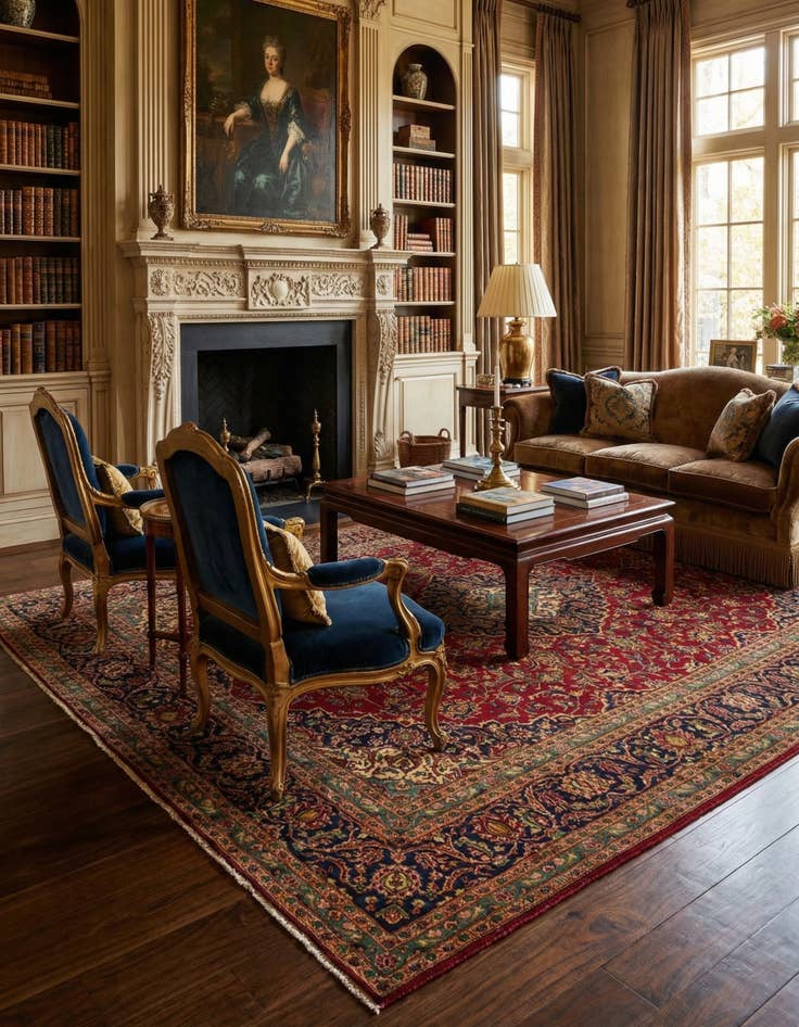 Detail image of 9' 5 x 12' 11  Hand Knotted Kashan Persian Rug