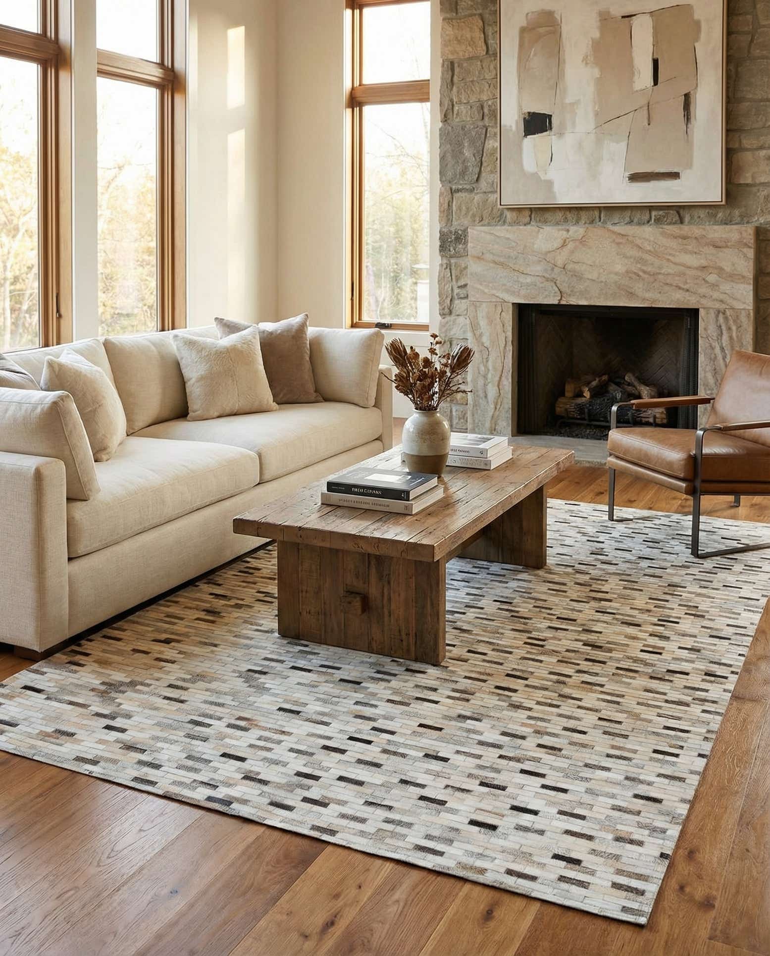 6' 7 x 10' Cowhide Stocks Rug