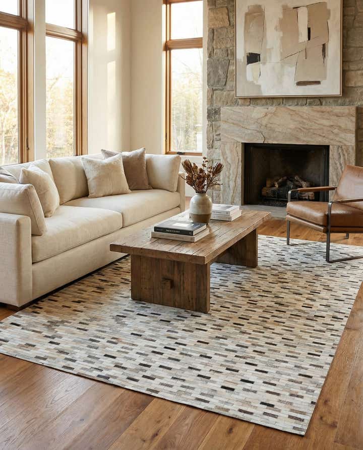 6' 7 x 10' Cowhide Stocks Rug