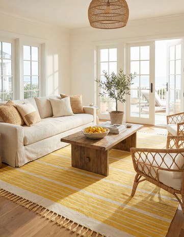 Gold and White Hand Woven Chindi Cotton Rug