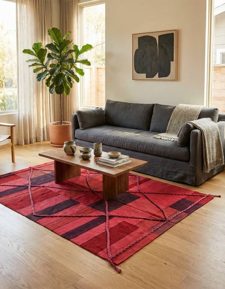 Detail image of 4' 8 x 6' 4  Hand Woven Kilim Modern Wool Rug