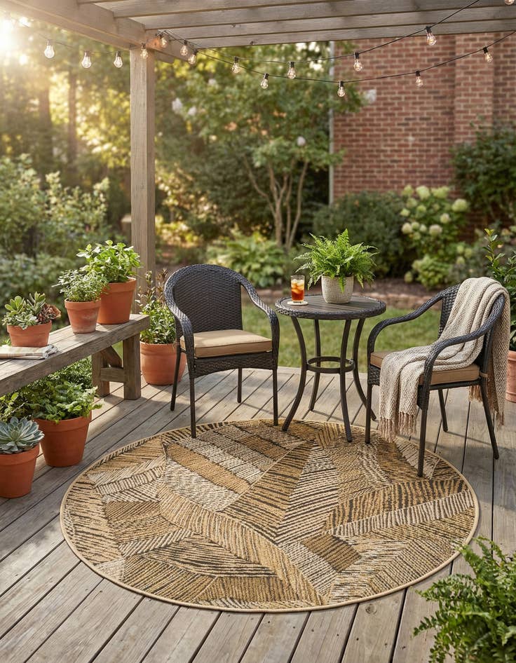 Detail image of 3' x 3'  Washable Botanical Indoor / Outdoor Round Rug