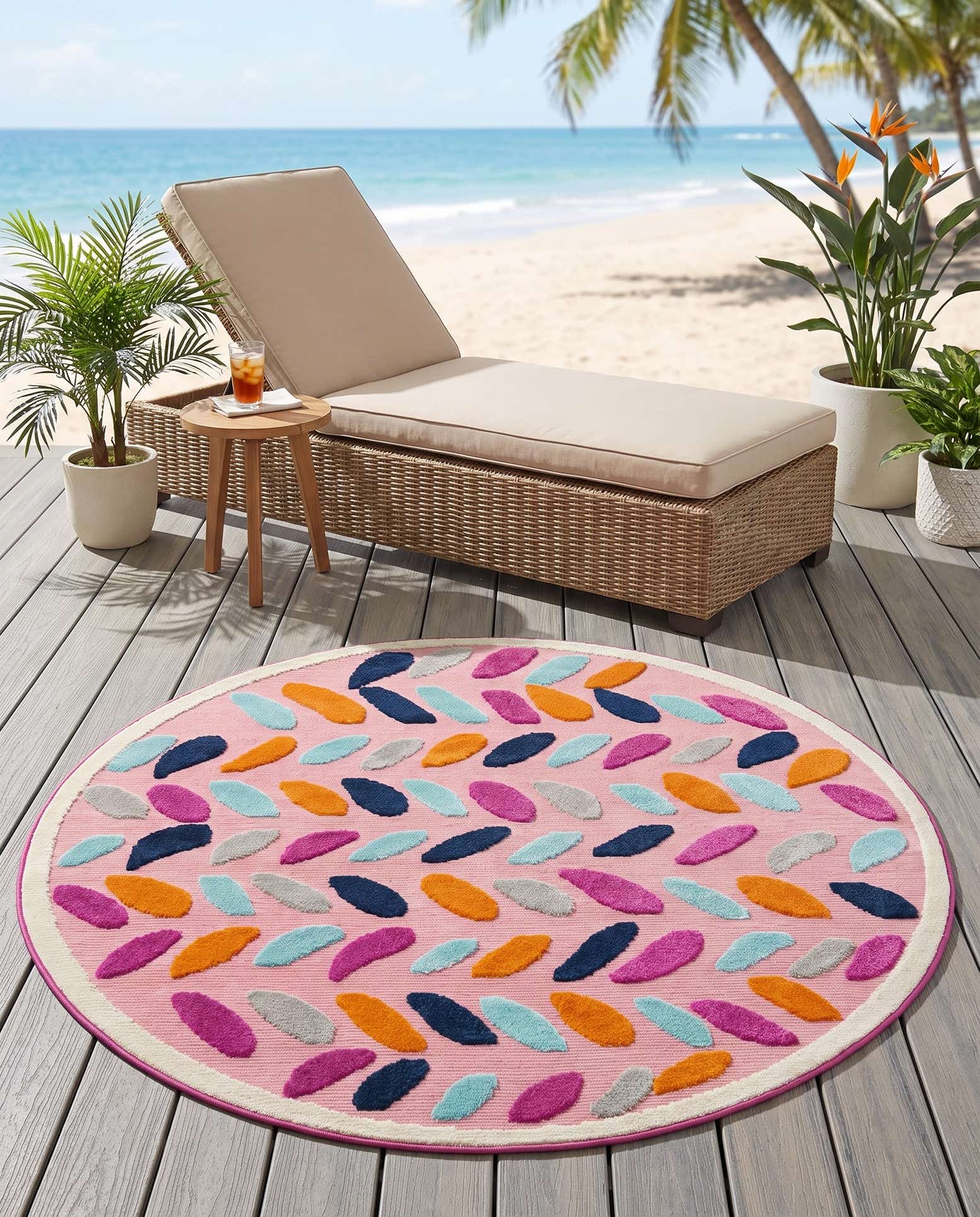 160cm x 160cm Easy-Clean Aruba Indoor / Outdoor Round Rug