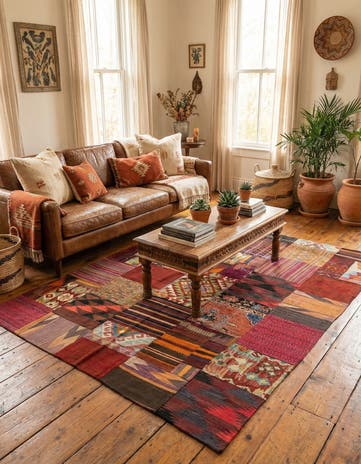 5' x 6' 6 Hand Woven Kilim Patchwork Wool Rug