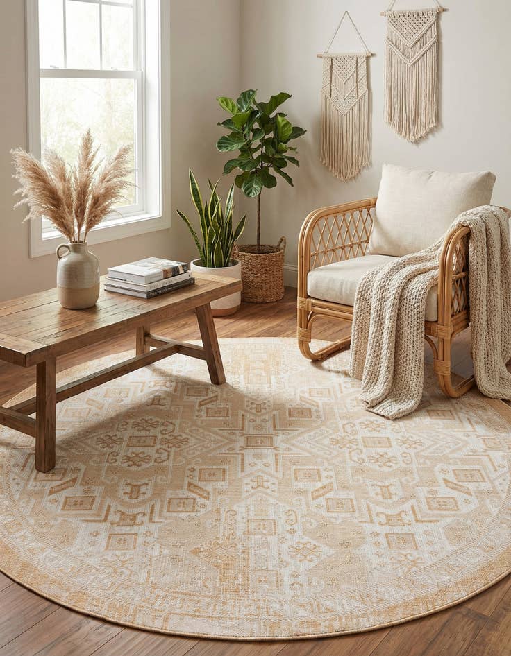 Detail image of  10' x 10'  Washable Aztec Indoor / Outdoor Round Rug