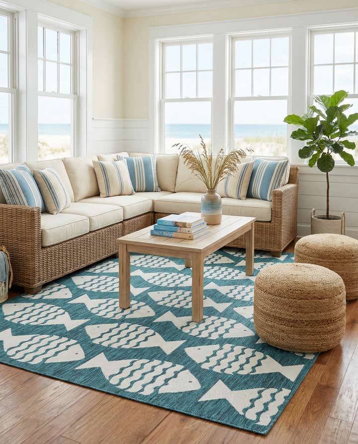 7' 1 x 10' Easy-Clean Coastal Indoor / Outdoor Rug