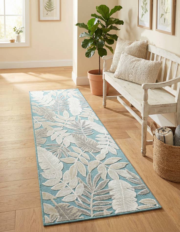 Detail image of 2' 2 x 6'  Washable Botanical Indoor / Outdoor Runner Rug