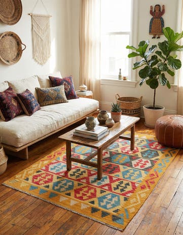 4' 3 x 5' 8 Hand Woven Kilim Maymana Wool Rug