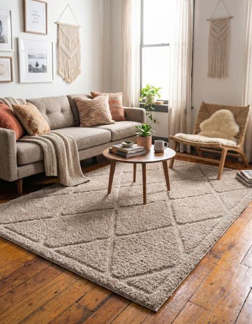 Beige Lattice Shag Rug