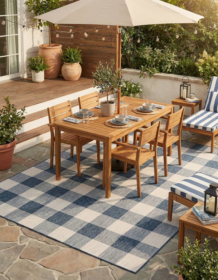 Detail image of 7' 10 x 10'  Washable Checkered Indoor / Outdoor Rug