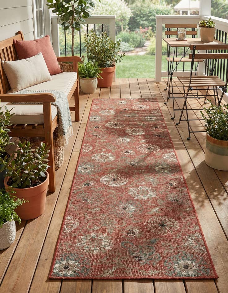 Detail image of 2' 7 x 10'  Washable Botanical Indoor / Outdoor Runner Rug