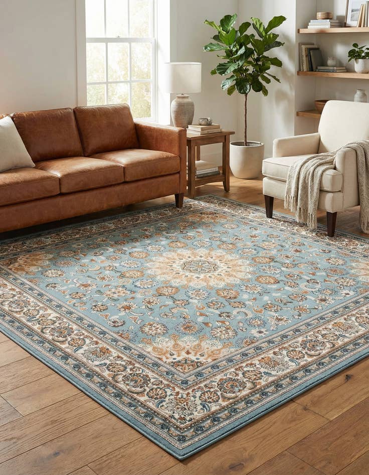 Detail image of 7' 10 x 7' 10  Washable Traditional Indoor / Outdoor Square Rug