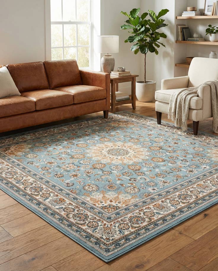 Detail image of 7' 10 x 7' 10 Easy-Clean Traditional Indoor / Outdoor Square Rug