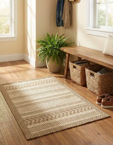 Beige Easy-Clean Border Indoor / Outdoor Rug