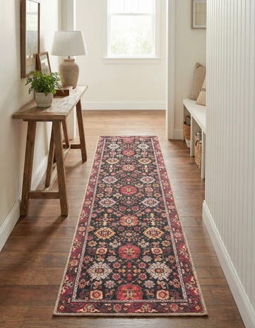 Black Washable Timeless Runner Rug