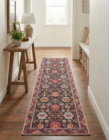 Black Washable Timeless Runner Rug
