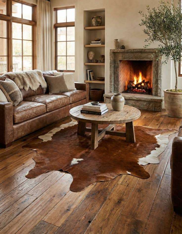 Detail image of 5' 5 x 5' 5 Cowhide Leather Square Rug