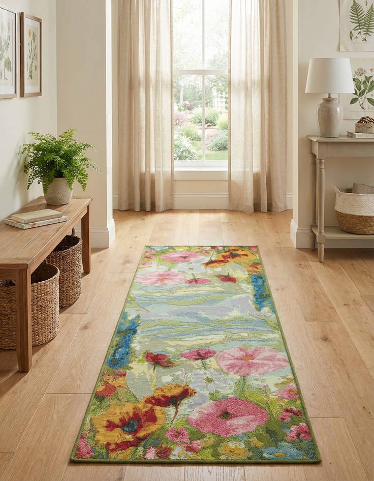Detail image of 2' x 5' Easy-Clean Botanical Indoor / Outdoor Runner Rug