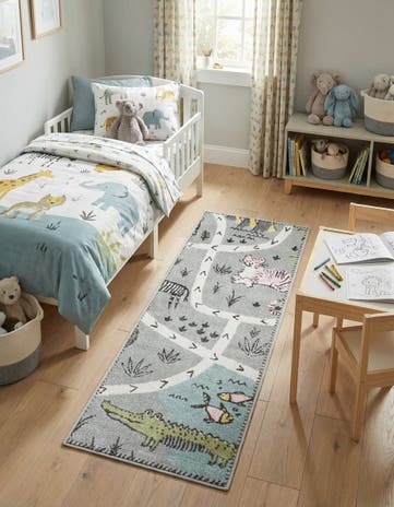 2' x 5' 3 Animals Whimsy Kids Runner Rug