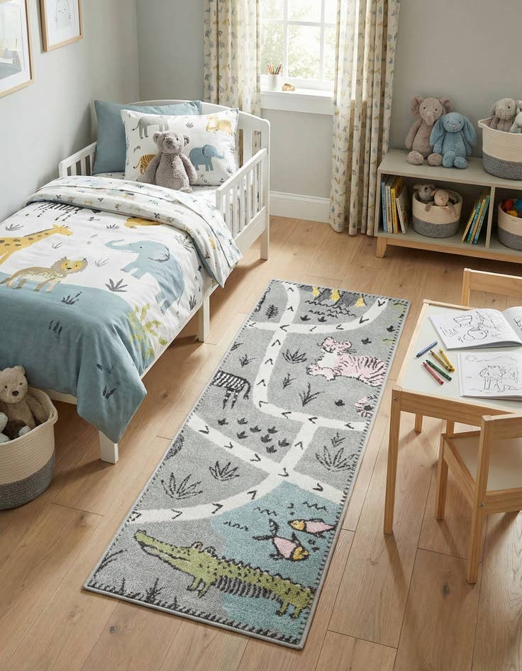 Detail image of 2' x 5' 3 Animals Whimsy Kids Runner Rug