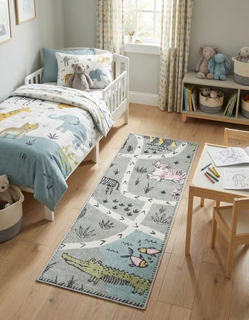 2' x 5' 3 Animals Whimsy Kids Runner Rug