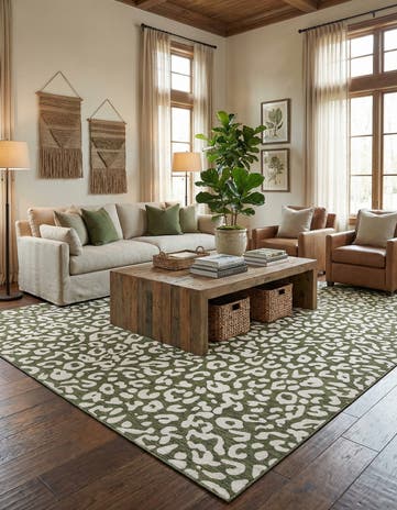 Green Easy-Clean Safari Indoor / Outdoor Square Rug