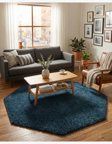 Navy Blue Everyday Shag Octagon Rug