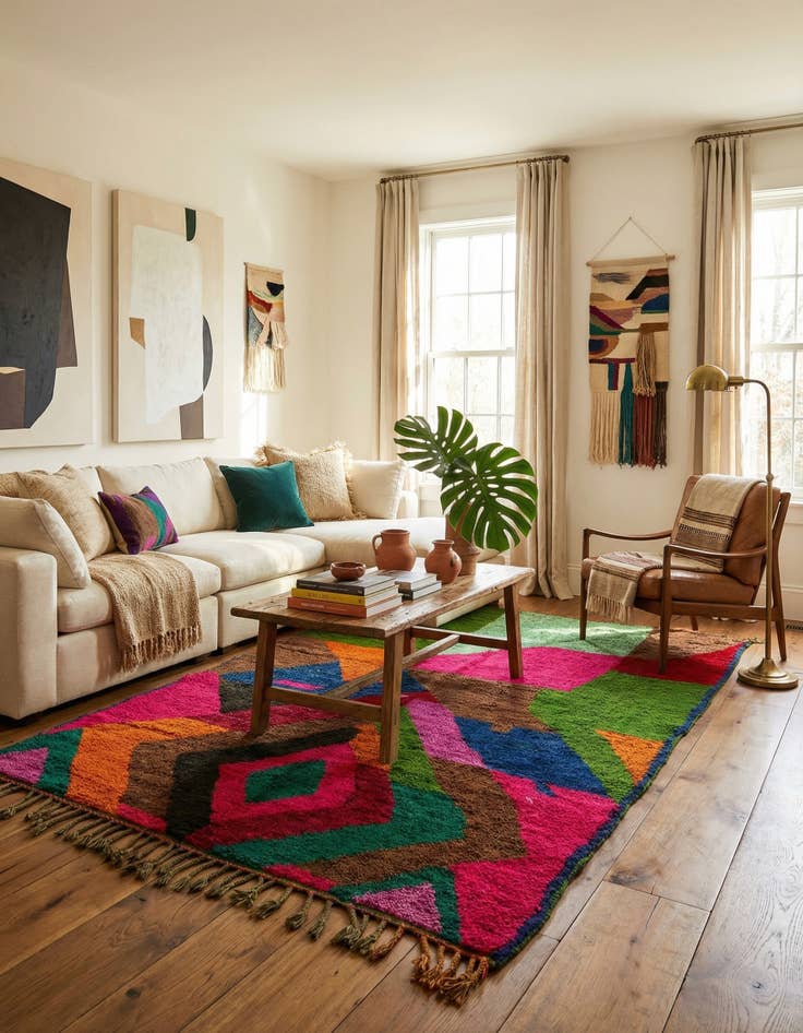 Detail image of  6' 8 x 9' 2  Hand Knotted Moroccan Wool Rug