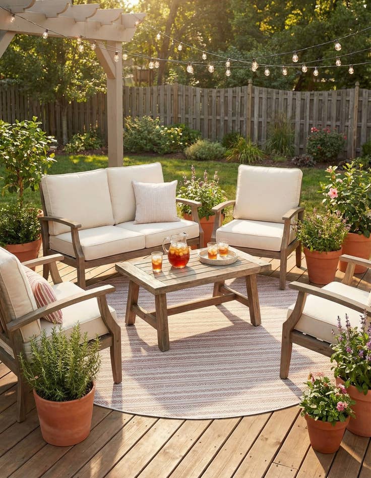 Detail image of 7' 10 x 7' 10 Easy-Clean Striped Indoor / Outdoor Round Rug