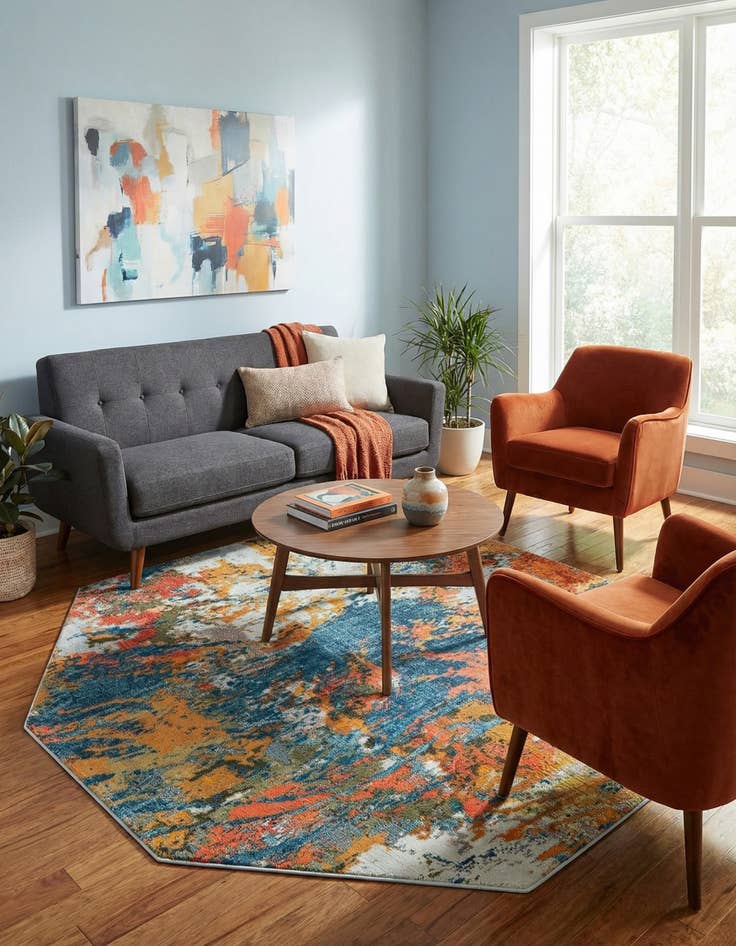 Detail image of 7' 10 x 7' 10  Washable Vivid Octagon Rug