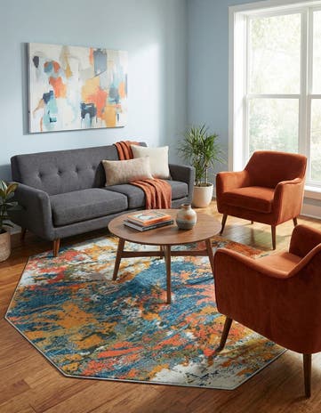 7' 10 x 7' 10 Washable Vivid Octagon Rug