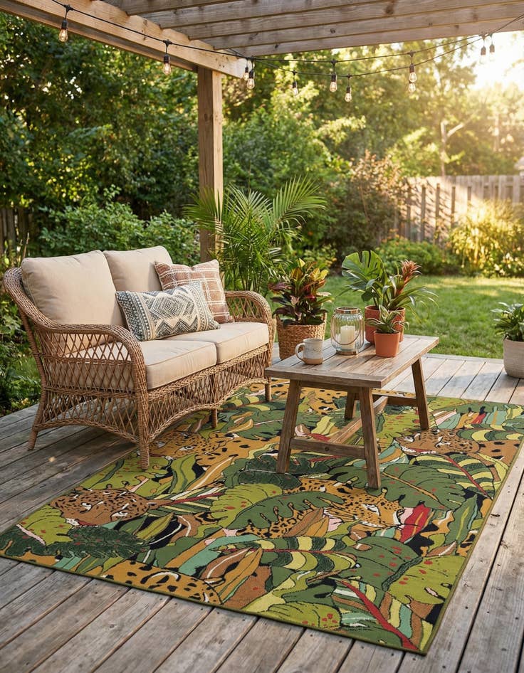 Detail image of 4' x 6'  Washable Botanical Indoor / Outdoor Rug