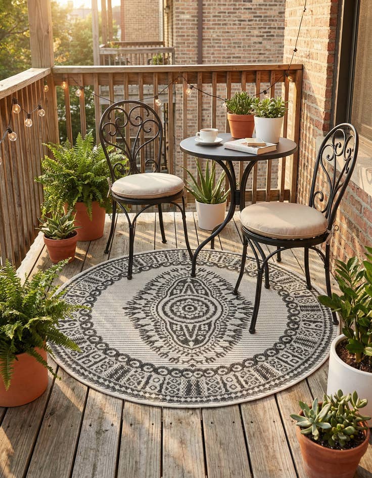 Detail image of 3' x 3'  Washable Traditional Indoor / Outdoor Round Rug