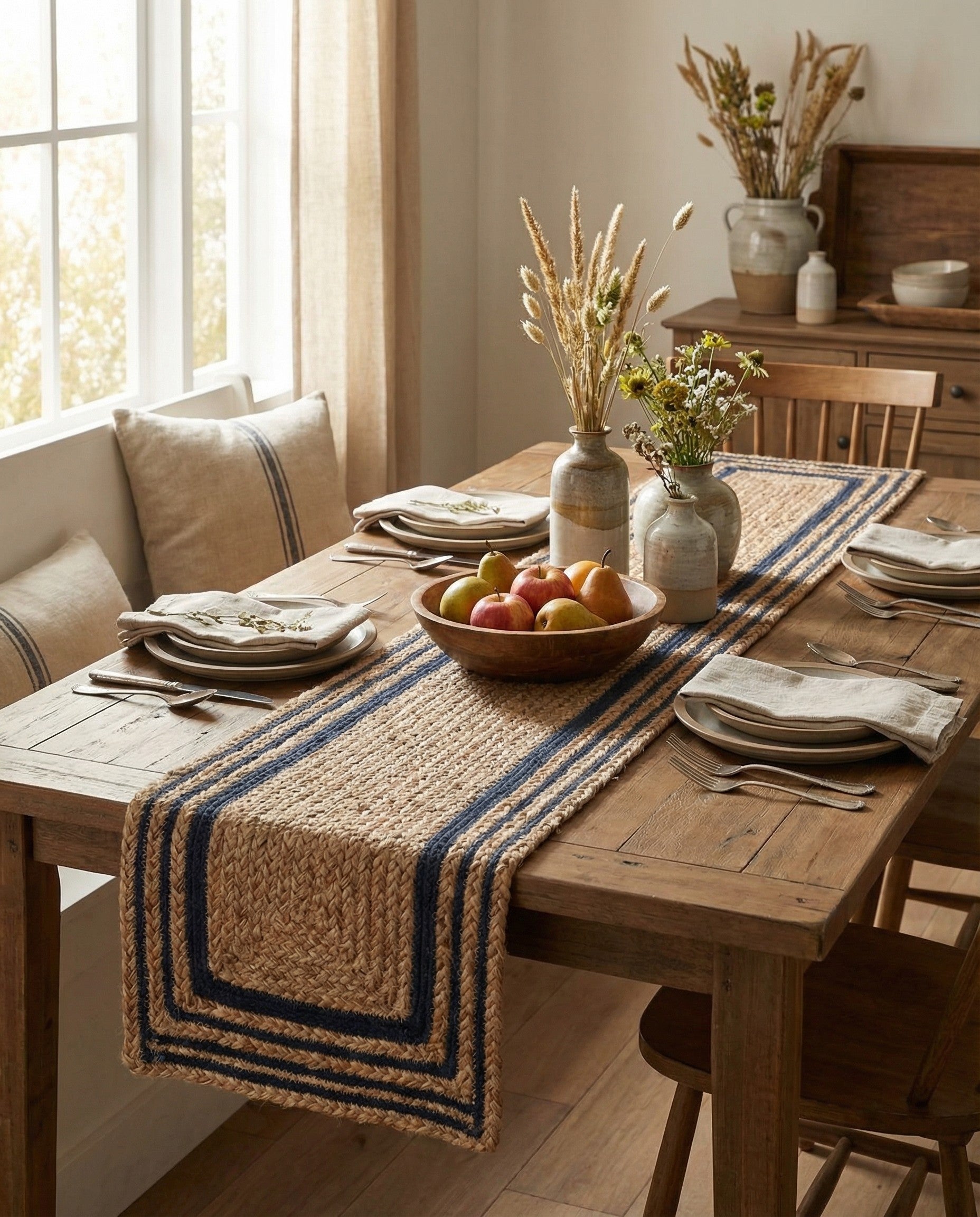  1' 2 x 5' 1  Hand Braided Jute Table Runner Rug