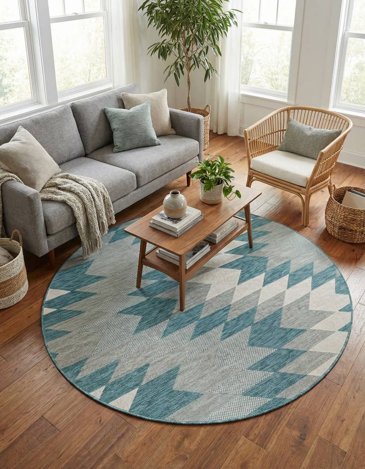 Detail image of 6' x 6'  Washable Modern Indoor / Outdoor Round Rug