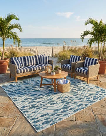 10' x 10' Easy-Clean Coastal Indoor / Outdoor Square Rug