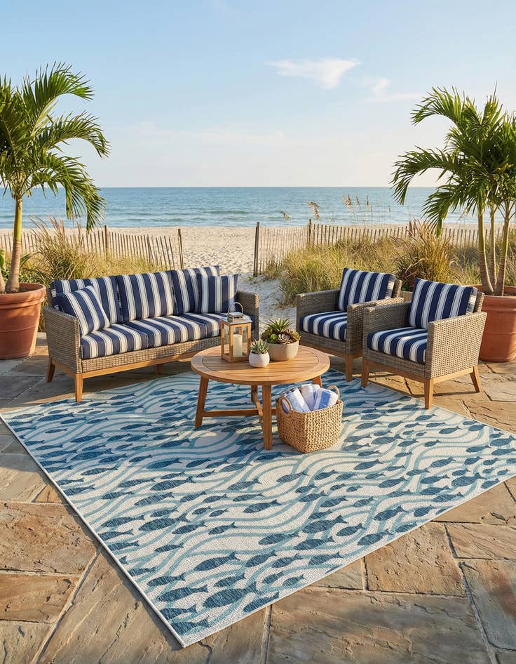 Detail image of 10' x 10'  Washable Coastal Indoor / Outdoor Square Rug