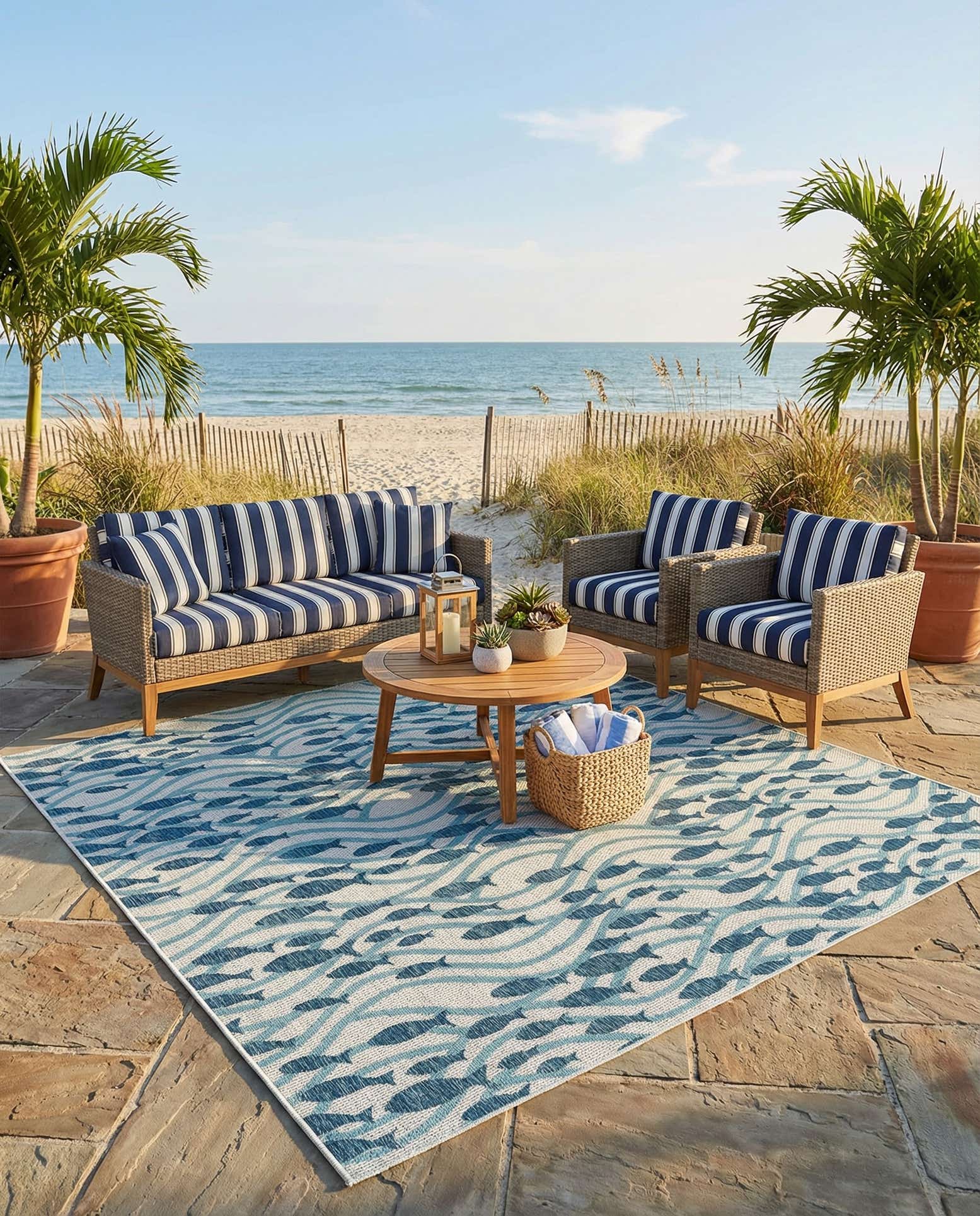 10' x 10' Easy-Clean Coastal Indoor / Outdoor Square Rug