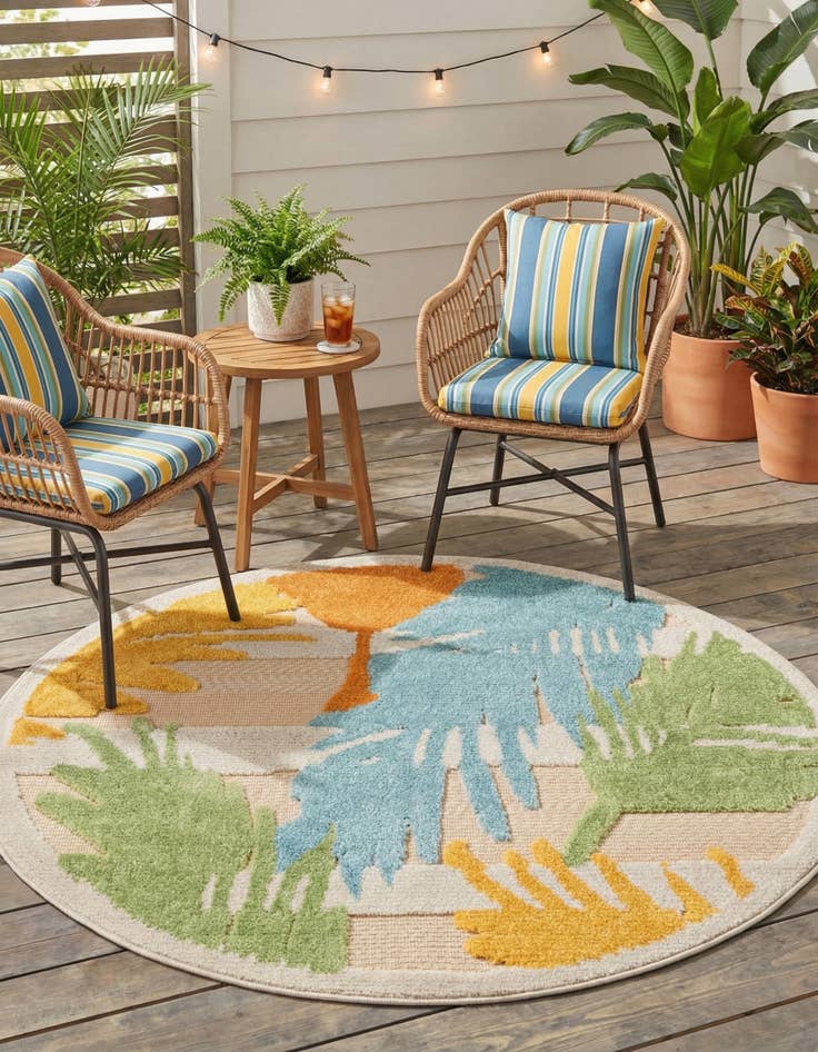 Detail image of 3' 3 x 3' 3  Washable Aruba Indoor / Outdoor Round Rug