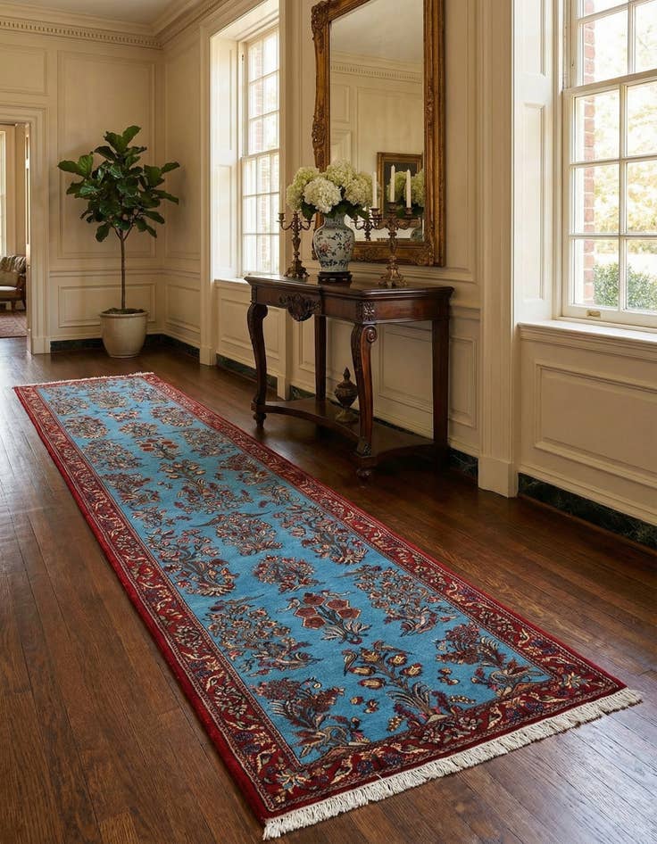 Detail image of  2' 7 x 13' 11  Hand Knotted Qom Persian Runner Rug