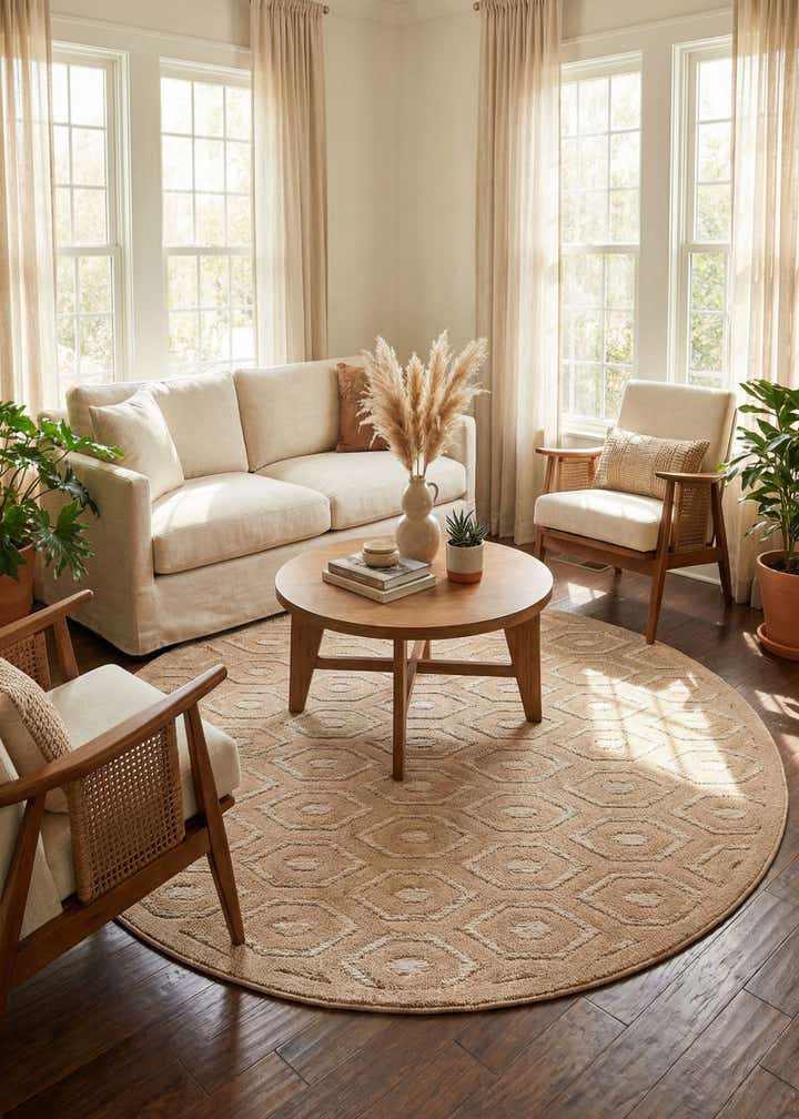 7' x 7' Easy-Clean Trellis Textured Indoor / Outdoor Round Rug
