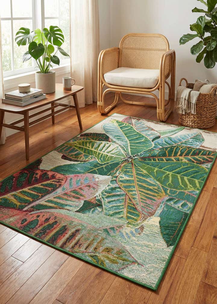 3' 3 x 5' 3 Easy-Clean Botanical Indoor / Outdoor Rug