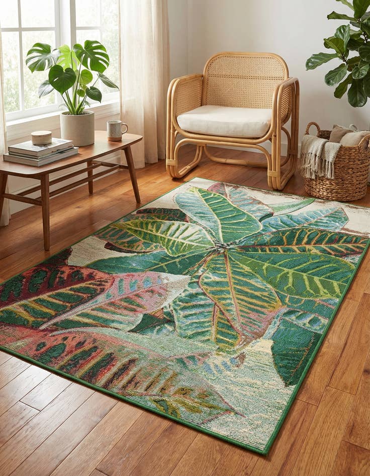 Detail image of 3' 3 x 5' 3  Washable Botanical Indoor / Outdoor Rug
