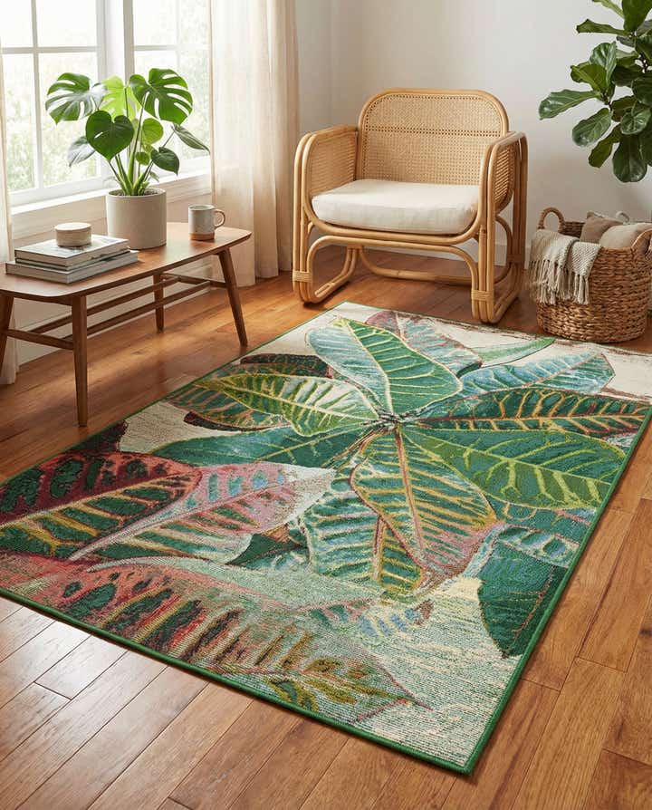 3' 3 x 5' 3 Easy-Clean Botanical Indoor / Outdoor Rug