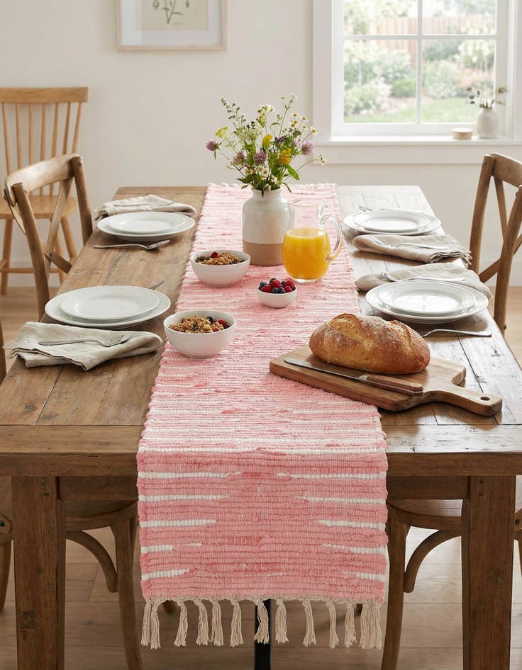 Detail image of  1' 2 x 5' 1  Hand Woven Chindi Cotton Table Runner Rug