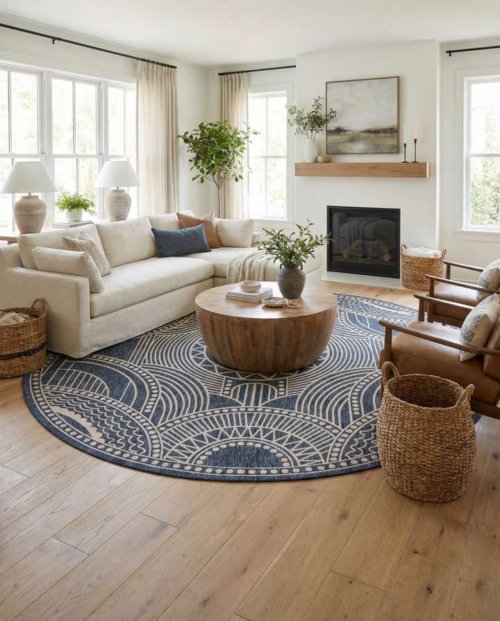 13' x 13' Easy-Clean Traditional Indoor / Outdoor Round Rug