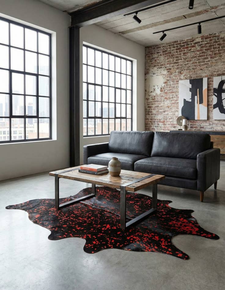 Detail image of 6' 3 x 7' Cowhide Leather Rug