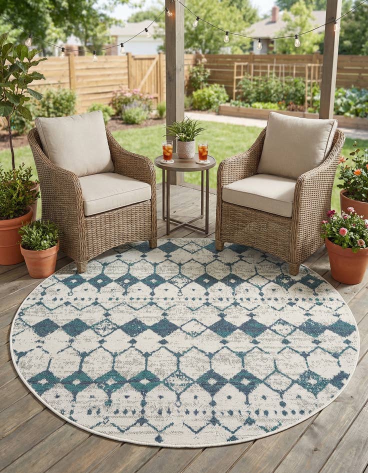 Detail image of 4' x 4' Easy-Clean Trellis Indoor / Outdoor Round Rug